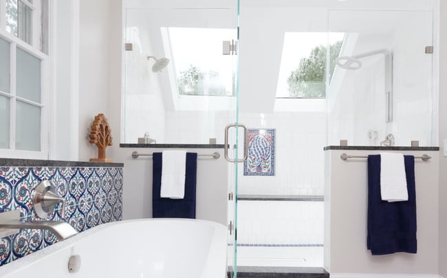 Skylight windows over a bathroom space to add natural light without giving up privacy.